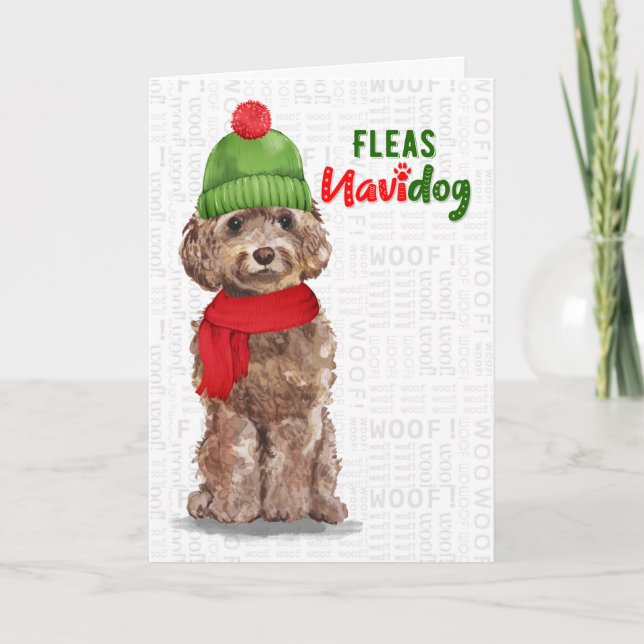Tarjeta Festiva Navidades de Navidog de flores divertidas de Cocka (Anverso)