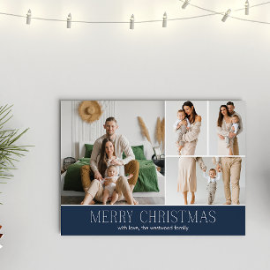 Tarjeta Festiva Navidades de NAVY Elegant 4 Collage Photo message