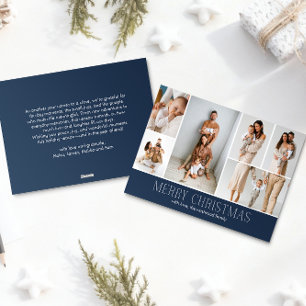 Tarjeta Festiva Navidades de NAVY Elegant 6 Collage Photo message