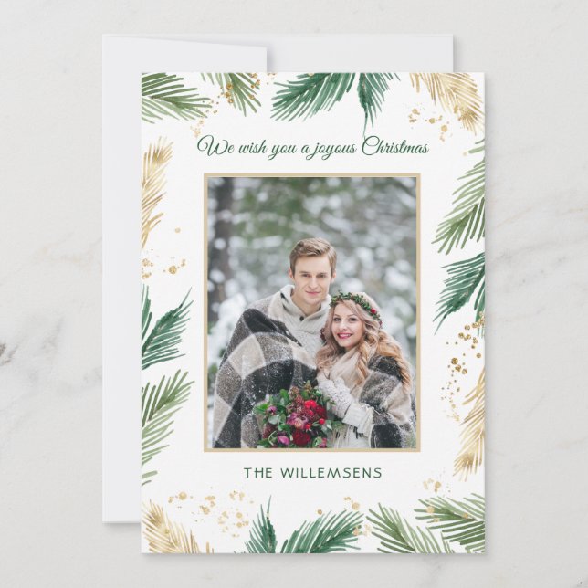 Tarjeta Festiva Navidades de Needles Green & Gold Pine Foto (Anverso)