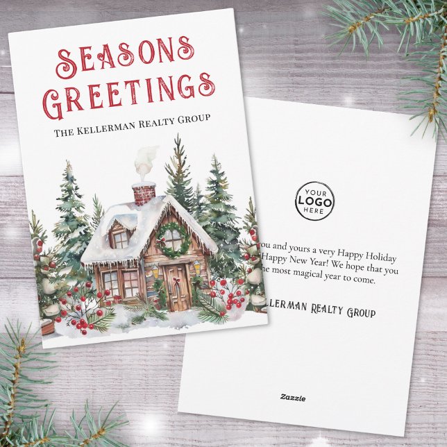 Tarjeta Festiva Navidades de negocios de acuarela de invierno fest (Festive Winter Watercolor Business Christmas Holiday Card)
