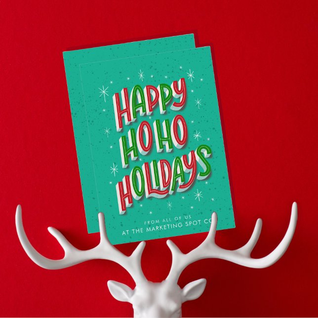 Tarjeta Festiva Navidades de Negocios de Green Happy Holidays (Personalize your holiday 5 x 7 inches card with company name, logo and greetings.)