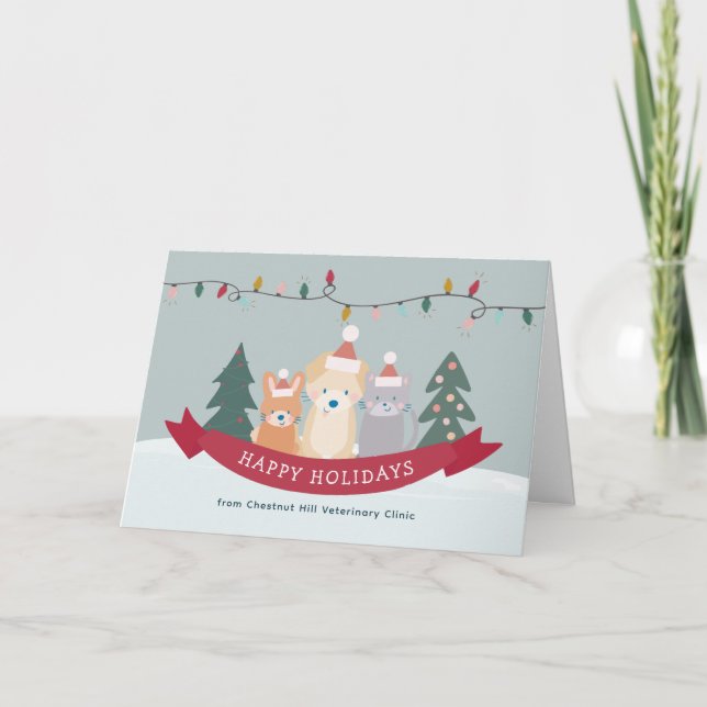 Tarjeta Festiva Navidades de negocios de Mascotas de clínicas vete (Anverso)