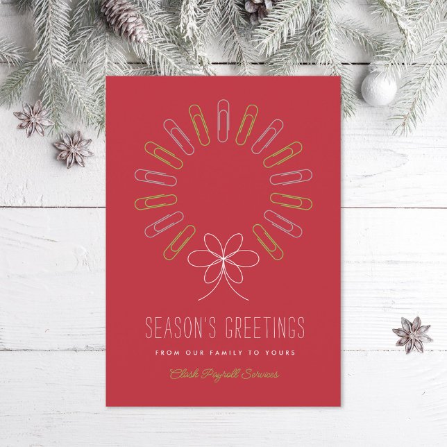 Tarjeta Festiva Navidades de negocios de Paperclip Wreath (Subido por el creador)
