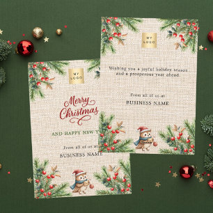 Tarjeta Festiva Navidades de negocios de pine red berries burlap