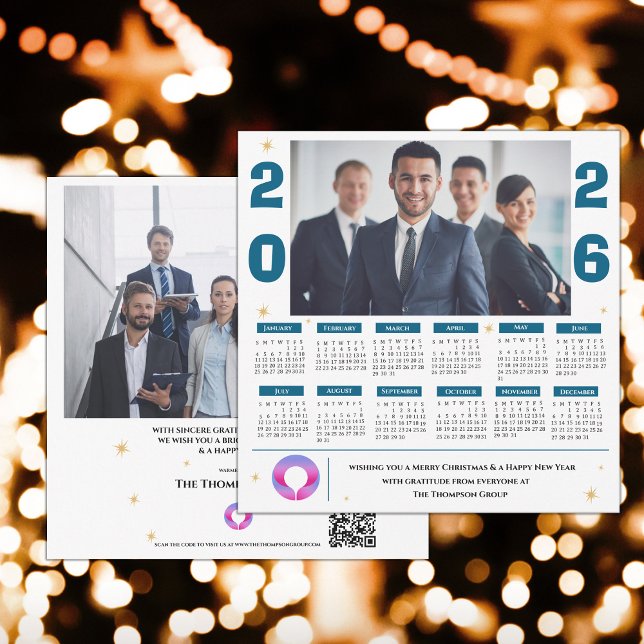 Tarjeta Festiva navidades de negocios del calendario fotográfico c (2026 Corporate Photo Calendar Business Christmas Holiday Card)