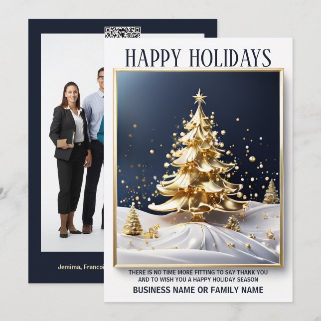 Tarjeta Festiva Navidades de negocios foto de árbol de lujo blanco (Anverso / Reverso)