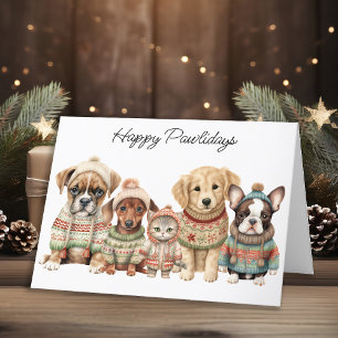 Tarjeta Festiva Navidades de negocios mascotas celebran Mascotas d