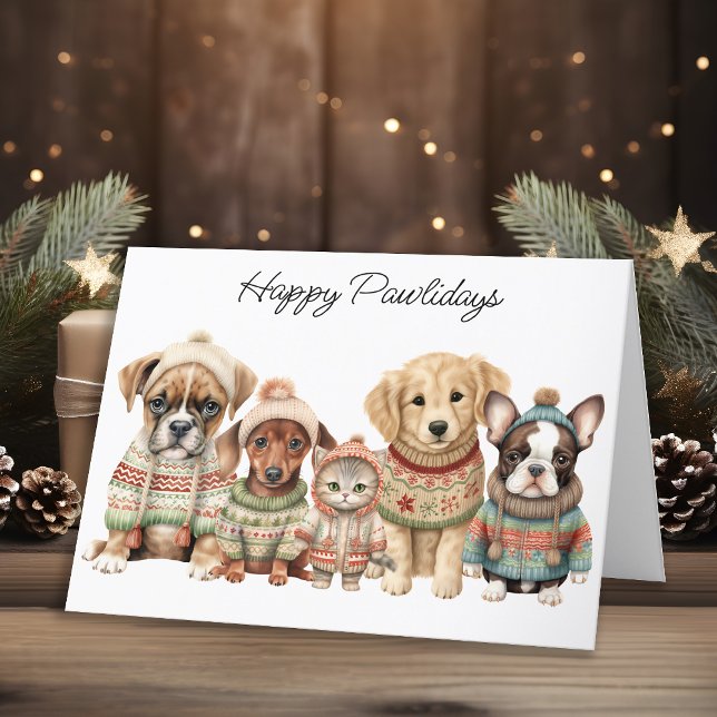 Tarjeta Festiva Navidades de negocios mascotas celebran Mascotas d (Subido por el creador)