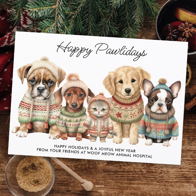 Tarjeta Festiva Navidades de negocios mascotas celebran Mascotas d (Subido por el creador)