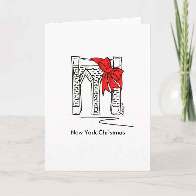 Tarjeta Festiva Navidades de New York City Brooklyn Bridge NYC Bkl (Anverso)