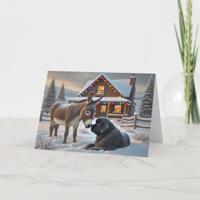 TARJETA FESTIVA NAVIDADES DE NEWFOUNDLAND - EN EL RANCH (Anverso)