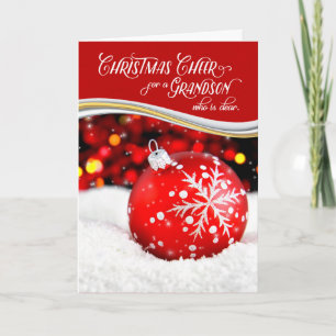 Tarjeta Festiva Navidades de nietos saludan el ornamento rojo