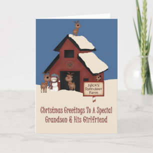 Tarjeta Festiva Navidades de nietos y novios de la granja de renos