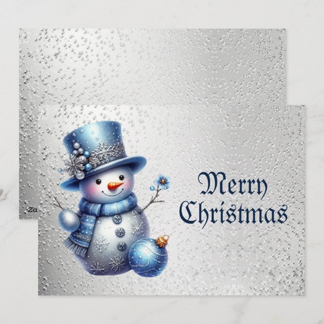 Tarjeta Festiva Navidades de Nieve azules elegantes en invierno (Anverso / Reverso)