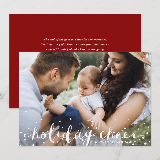 Tarjeta Festiva Navidades de nieve blanca animan foto de escritura (Anverso / Reverso)