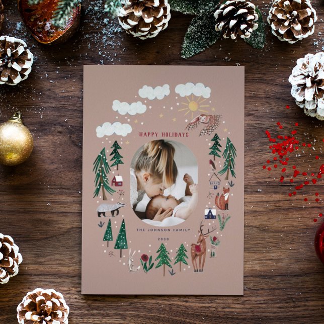 Tarjeta Festiva Navidades de nieve de animales nórdicos de Woodlan (Subido por el creador)