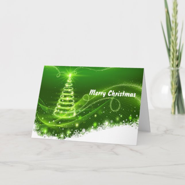 Tarjeta Festiva Navidades de Nieve de Árbol Verde bonito (Anverso)
