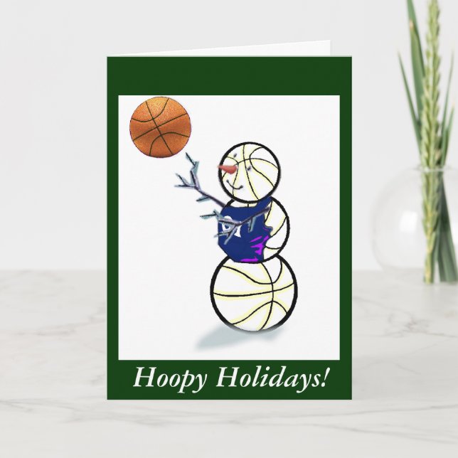 Tarjeta Festiva Navidades de Nieve de Baloncesto (Anverso)