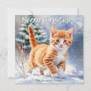 Tarjeta Festiva Navidades de Nieve de bonito Ginger Kitten