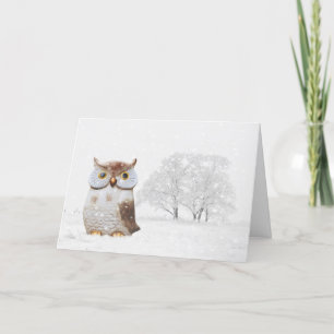 Tarjeta Festiva Navidades de Nieve de Invierno de Lechuza Cuta