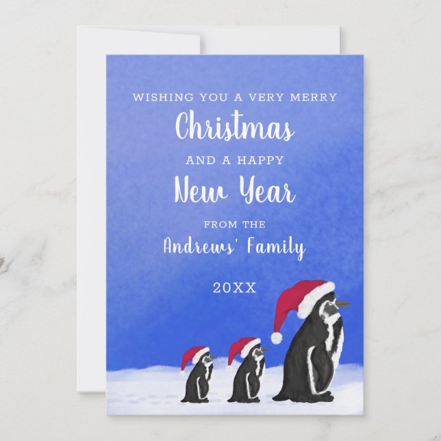 Tarjeta Festiva Navidades de nieve de la familia Cute Blue Red Pen (Anverso)