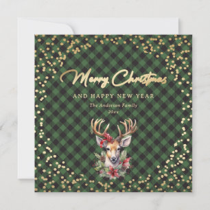 Tarjeta Festiva Navidades de nieve de reno de búfalo verde