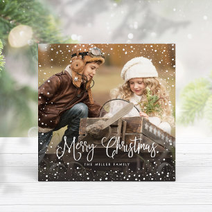 Tarjeta Festiva Navidades de nieve guión de plaza de fotos