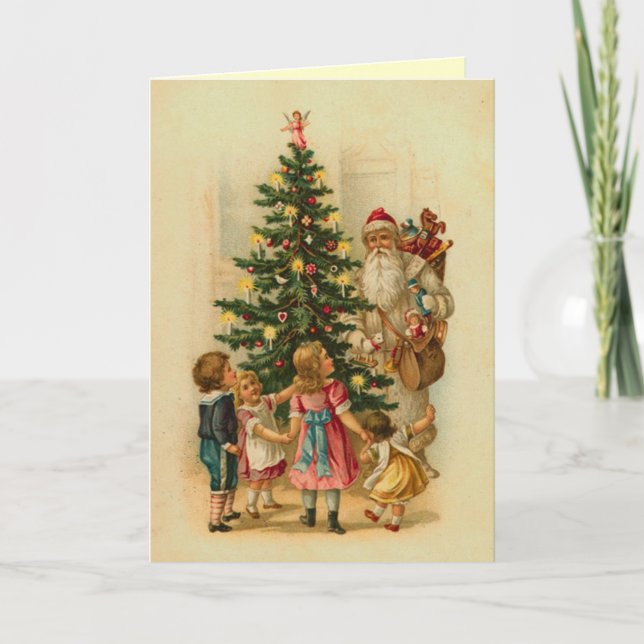 Tarjeta Festiva Navidades de niños de Victoria por la mañana (Anverso)