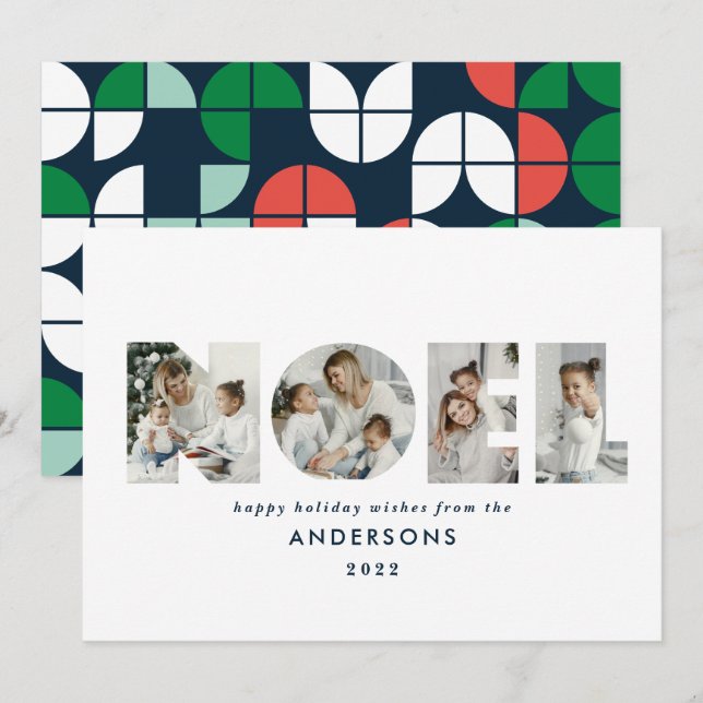 Tarjeta Festiva Navidades de Noel brillantes y coloridos geométric (Anverso / Reverso)