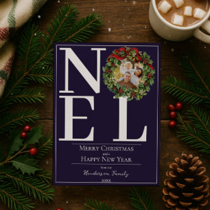 Tarjeta Festiva Navidades de Noel Púrpura Foto de Wreath