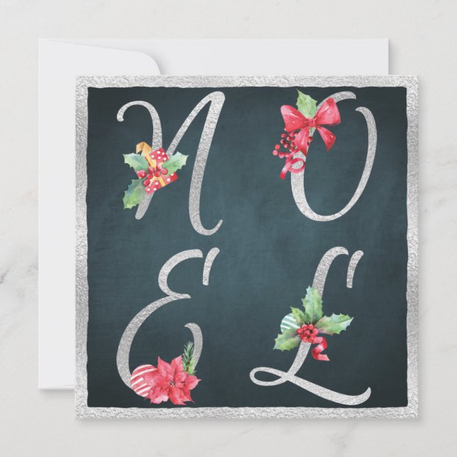 Tarjeta Festiva NAVIDADES de NOEL Relieve metalizado plateado Holl (Anverso)