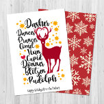 Tarjeta Festiva Navidades de nombres de renos de guion negro diver<br><div class="desc">Fun Black Script Santa Reindeer Nombre Navidades Tarjeta de vacaciones. ¿Cuántos renos tiene Santa Claus y cómo se llama? Envíe sus cálidos deseos y saludos de vacaciones a sus seres queridos con esta linda y divertida tarjeta de vacaciones. ¡Deséenles a todos unas Felices Fiestas y un Amazonas Año Nuevo!</div>