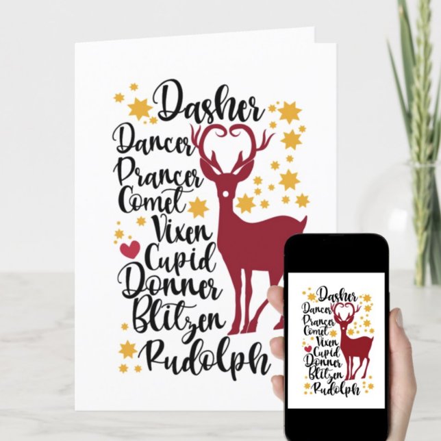 Tarjeta Festiva Navidades de nombres de renos de guion negro diver (Subido por el creador)
