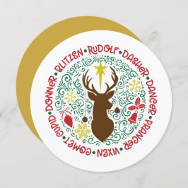 Tarjeta Festiva Navidades de nombres de renos de guion rojo divert