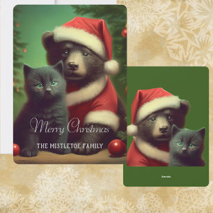 Tarjeta Festiva Navidades de nombres personalizados Santa Bear y K