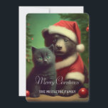 Tarjeta Festiva Navidades de nombres personalizados Santa Bear y K<br><div class="desc">Si buscas una tarjeta de Navidad clásica con un toque moderno, este diseño podría ser perfecto para ti. Este es mi diseño de un oso de luna negra usando un traje de Santa y sombrero de Santa con un lindo gatito negro. En el fondo hay un pino Navidad tradicional. También...</div>