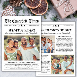 Tarjeta Festiva Navidades de noticias familiares de año de revisió