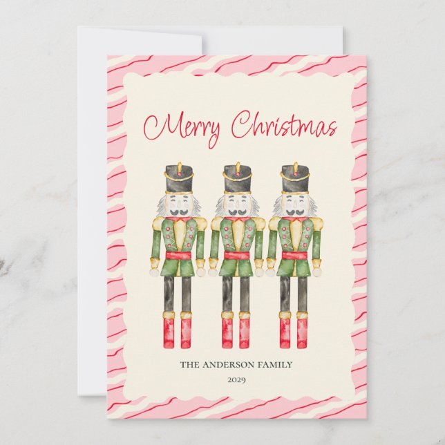 Tarjeta Festiva Navidades de Nutcrackers de acuarela caprichosa (Anverso)