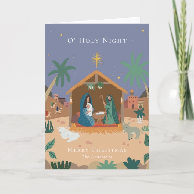 Tarjeta Festiva Navidades de O' Holy Night Nativity Scene (Anverso)