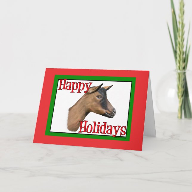 Tarjeta Festiva Navidades de Oberhasli Goat Holiday (Anverso)