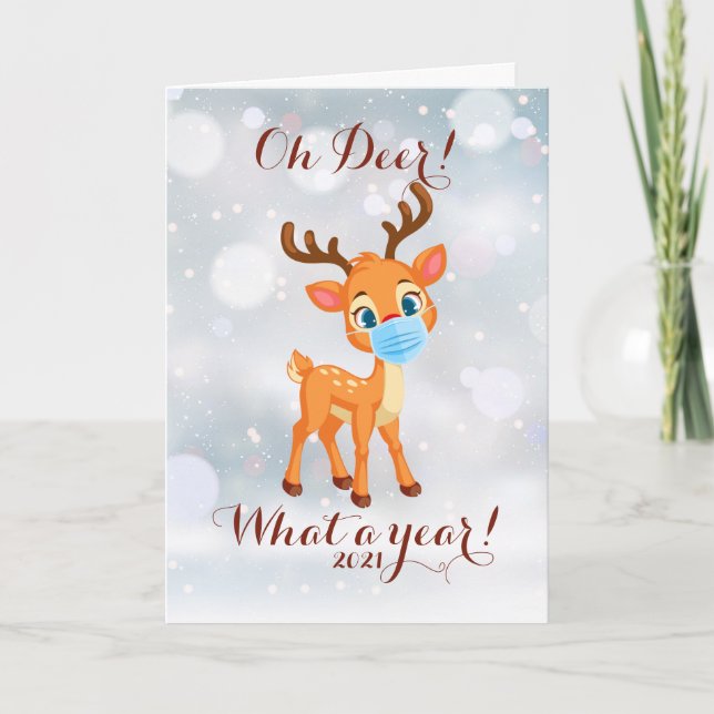Tarjeta Festiva Navidades De Oh Deer What A Year 2021 (Anverso)