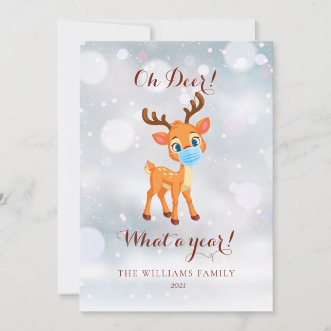 Tarjeta Festiva Navidades De Oh Deer What A Year 2021  (Anverso)