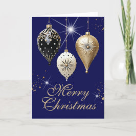 Tarjeta Festiva Navidades de Ornamentos Blancos de Oro Azul Cobalt