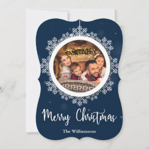 Tarjeta Festiva Navidades de ornamentos de copo de nieve azul cort