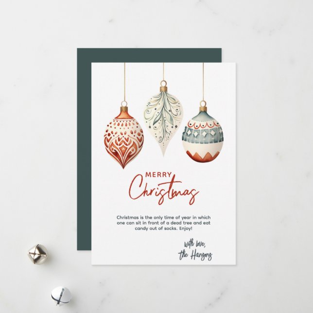 Tarjeta Festiva Navidades de ornamentos de estilo nórdico moderno (Anverso/Reverso In Situ)