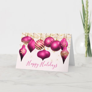Tarjeta Festiva Navidades de Ornamentos de Oro Rosado Caliente Fot