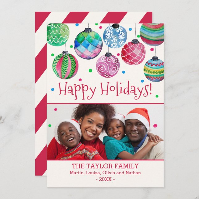 Tarjeta Festiva Navidades de Ornamentos de vacaciones (Anverso / Reverso)