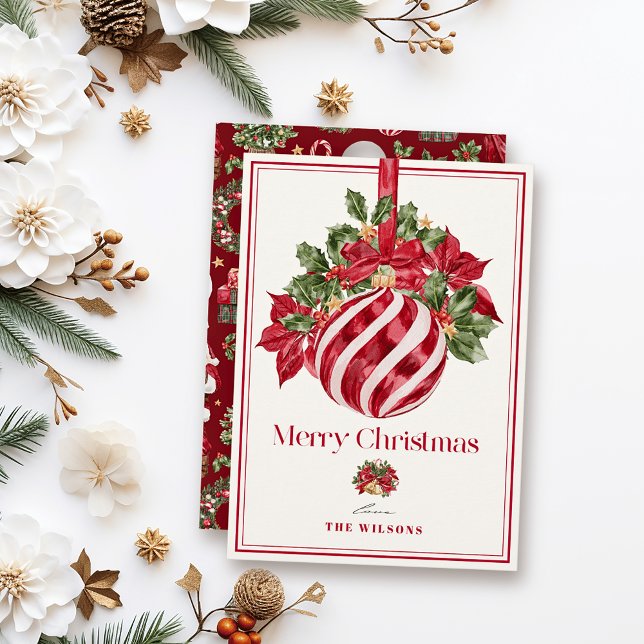 Tarjeta Festiva Navidades de Ornamentos Rojos Clásicos (Subido por el creador)