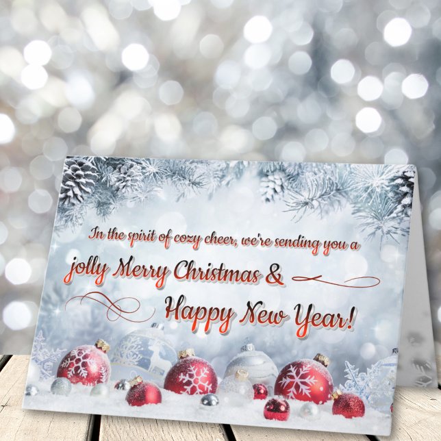 Tarjeta Festiva Navidades de ornamentos rojos y plateados festivos (Subido por el creador)